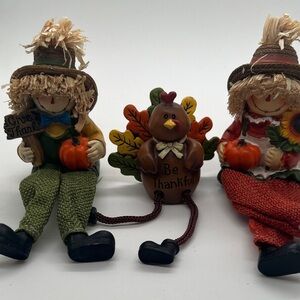 Thanksgiving Scarecrow and Turkey Figurine Set
